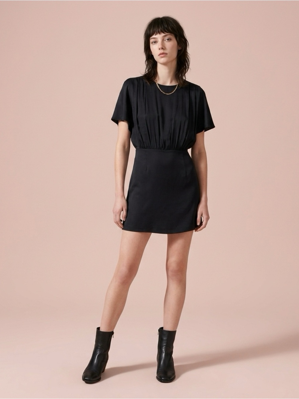 free people black satin brocade mini dress
